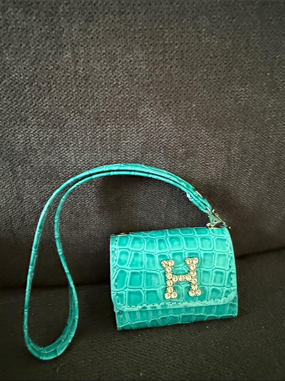 Turquoise Croc-Embossed Mini Wristlet Bag